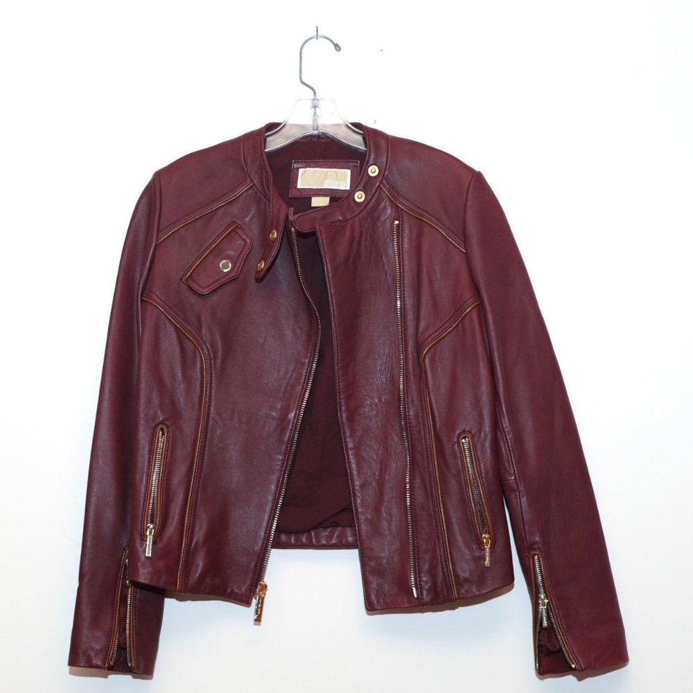 Michael Kors Burgundy Leather Jacket